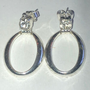 Vintage Silver Tone Retro CZ Rhinestone Boho Pierced Earrings